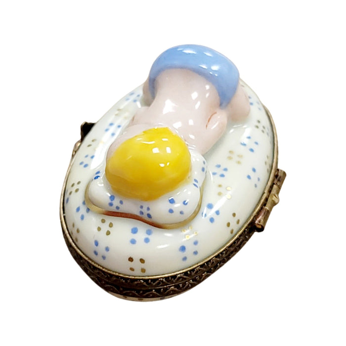 Blue Baby Dream Box for Newborn Gifts Porcelain Limoges Baby French Trinket Box