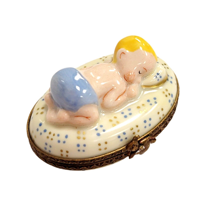 Blue Baby Dream Box for Newborn Gifts Porcelain Limoges Baby French Trinket Box