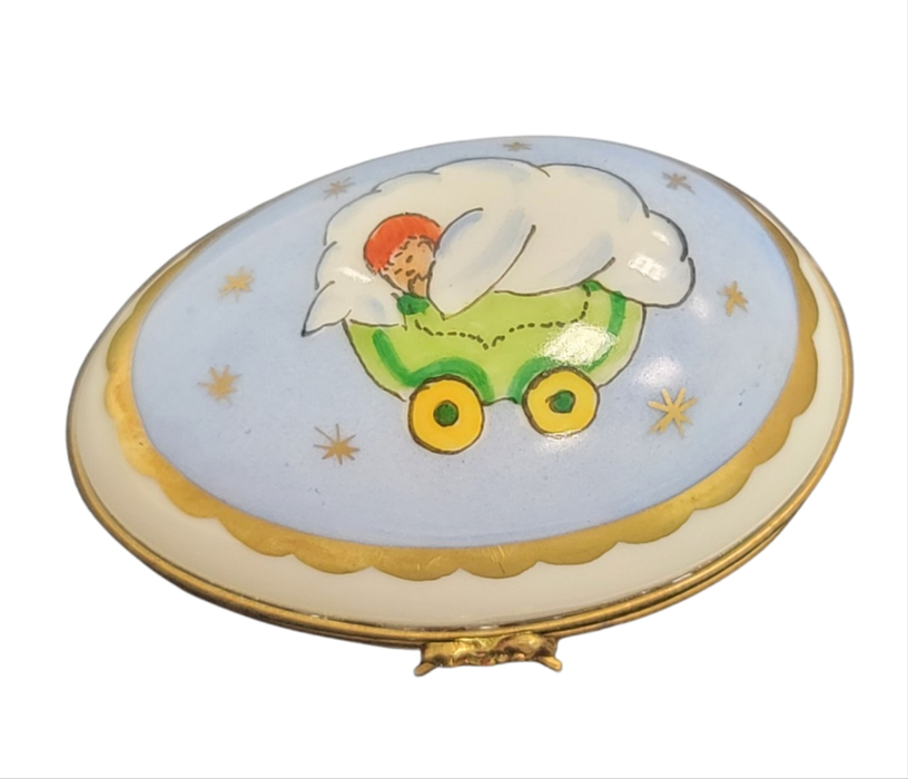 Blue Baby Egg Box for Nursery Decor Porcelain Limoges egg baby French Trinket Box