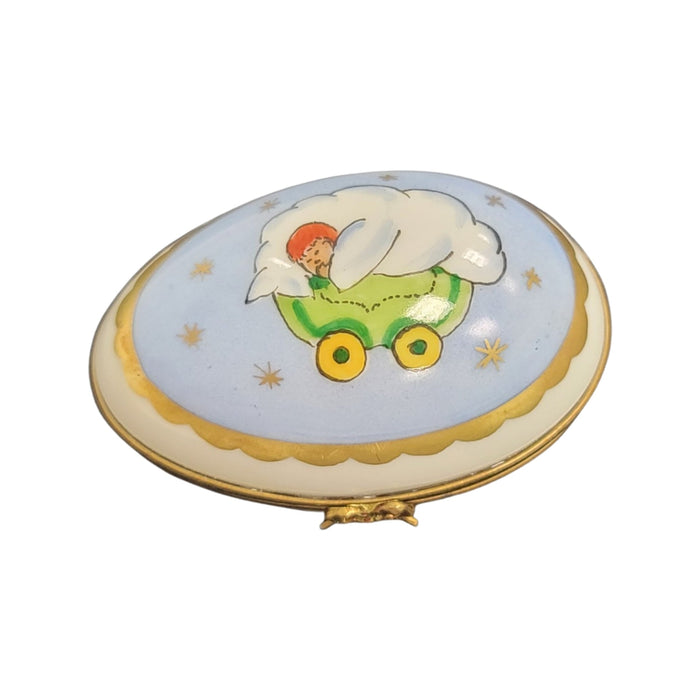 Blue Baby Egg Box for Nursery Decor Porcelain Limoges egg baby French Trinket Box