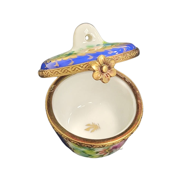 Blue Crown Top Pill Box for Elegant Storage Porcelain Limoges round French Trinket Box