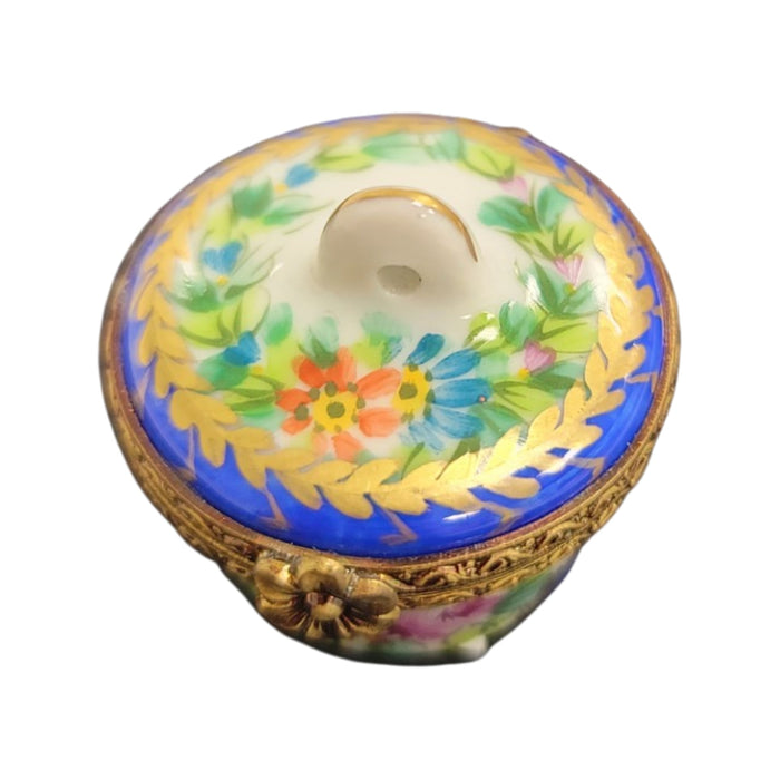 Blue Crown Top Pill Box for Elegant Storage Porcelain Limoges round French Trinket Box