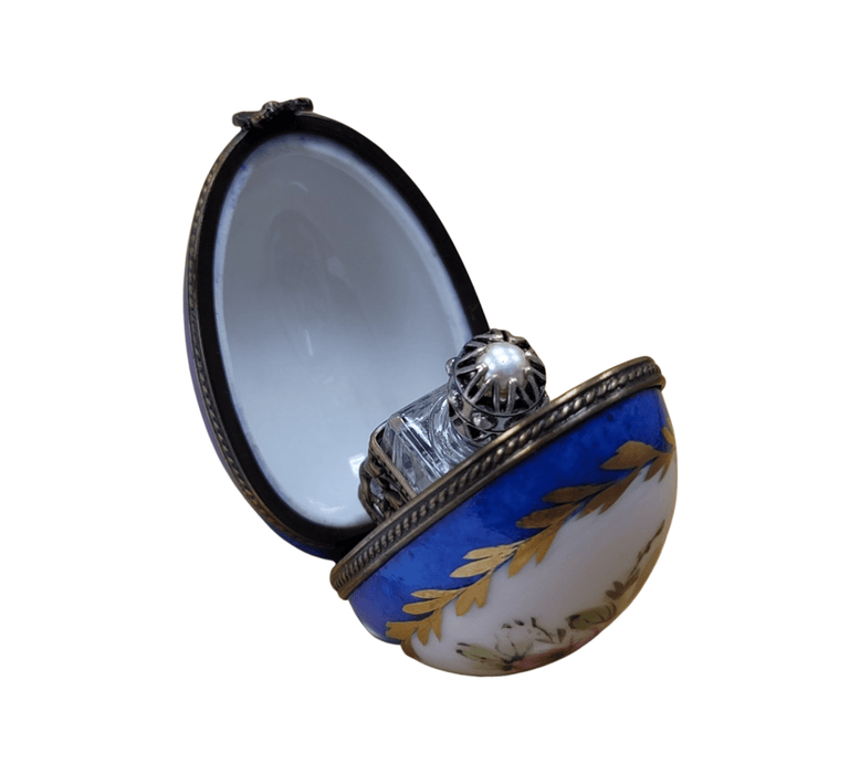 Blue Egg Perfume Box for Elegant Collectors Porcelain Limoges perfume egg French Trinket Box