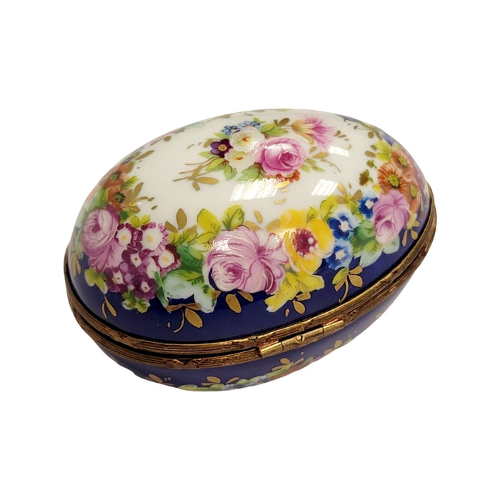 Blue Egg w Flowers-egg LIMOGES BOXES-CH2P270