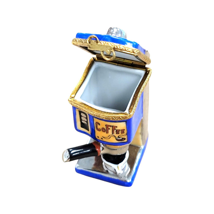 Blue Espresso Machine Figurine for Coffee Lovers Porcelain Limoges beverage French Trinket Box