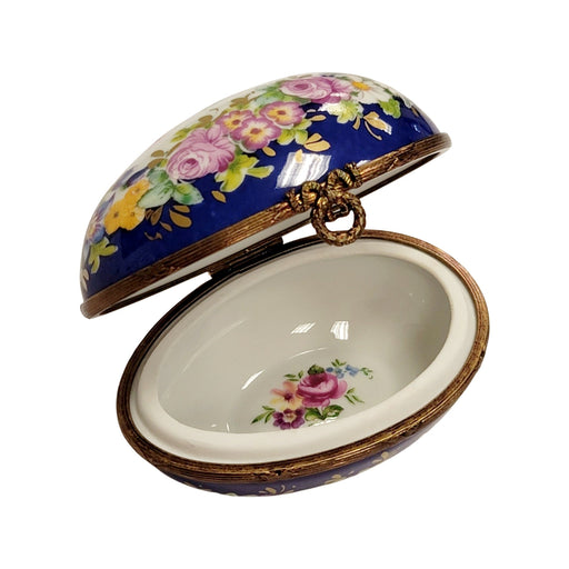 Blue Floral Elegance Egg for Collectors Porcelain Limoges egg LIMOGES BOXES French Trinket Box