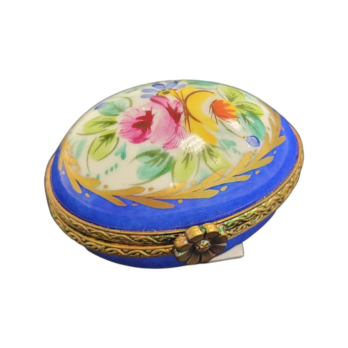 Blue Floral Elegance Egg for Home Decor Porcelain Limoges egg French Trinket Box