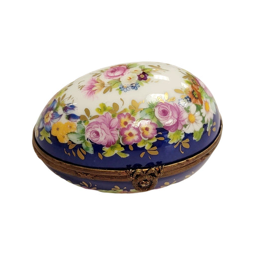 Blue Floral Elegance Egg for Collectors Porcelain Limoges egg LIMOGES BOXES French Trinket Box