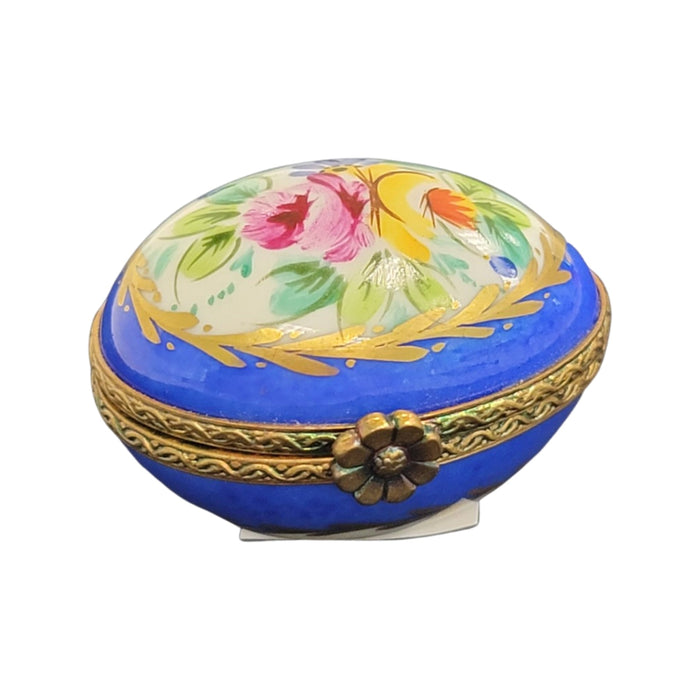 Blue Floral Elegance Egg for Home Decor Porcelain Limoges egg French Trinket Box