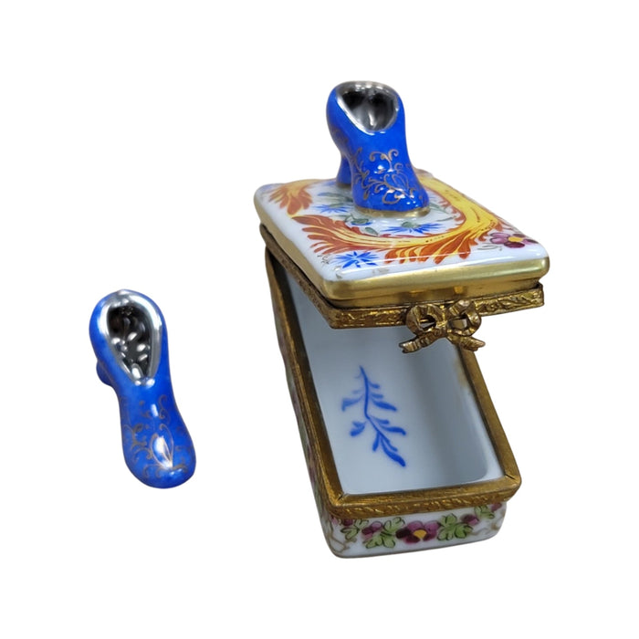 Blue Floral Elegance Shoes Box for Fashion Lovers Porcelain Limoges shoes fashion figurine LIMOGES BOXES French Trinket Box