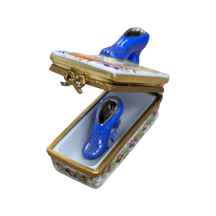 Blue Floral Elegance Shoes Box for Fashion Lovers Porcelain Limoges shoes fashion figurine LIMOGES BOXES French Trinket Box