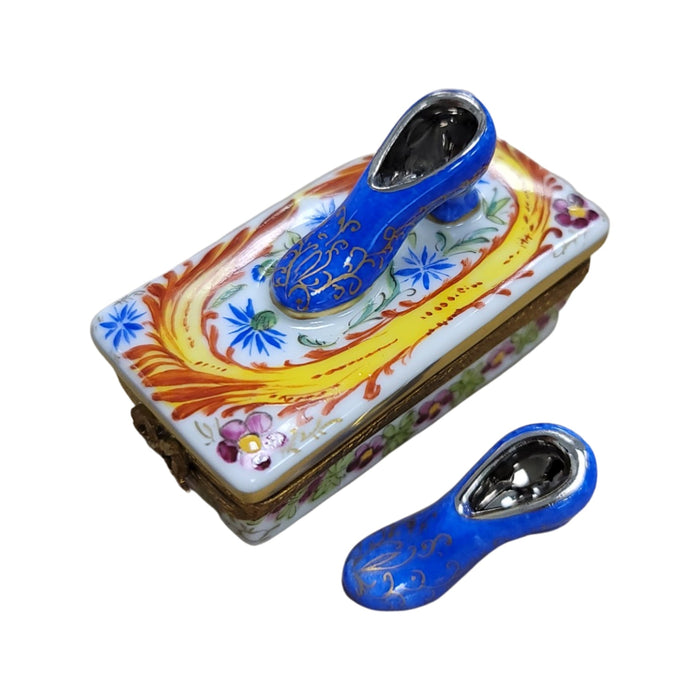 Blue Floral Elegance Shoes Box for Fashion Lovers Porcelain Limoges shoes fashion figurine LIMOGES BOXES French Trinket Box