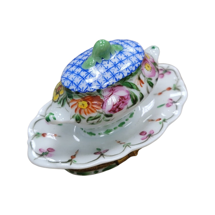 Blue Floral Elegance for Home Decor Porcelain Limoges China French Trinket Box