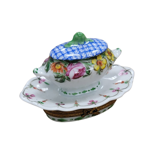 Blue Floral Elegance for Home Decor Porcelain Limoges China French Trinket Box