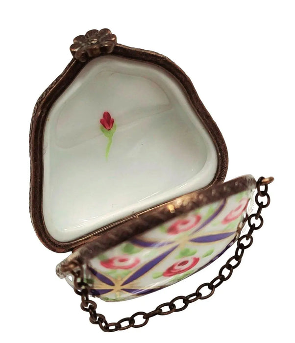 Blue Floral Limoges Box for Elegant Gift Porcelain Limoges purse trinket box limoges French Trinket Box