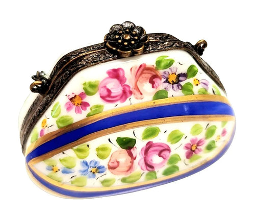 Blue Floral Limoges Box for Collectors Porcelain Limoges purse trinket box limoges French Trinket Box