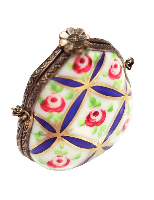 Blue Floral Limoges Box for Elegant Gift Porcelain Limoges purse trinket box limoges French Trinket Box