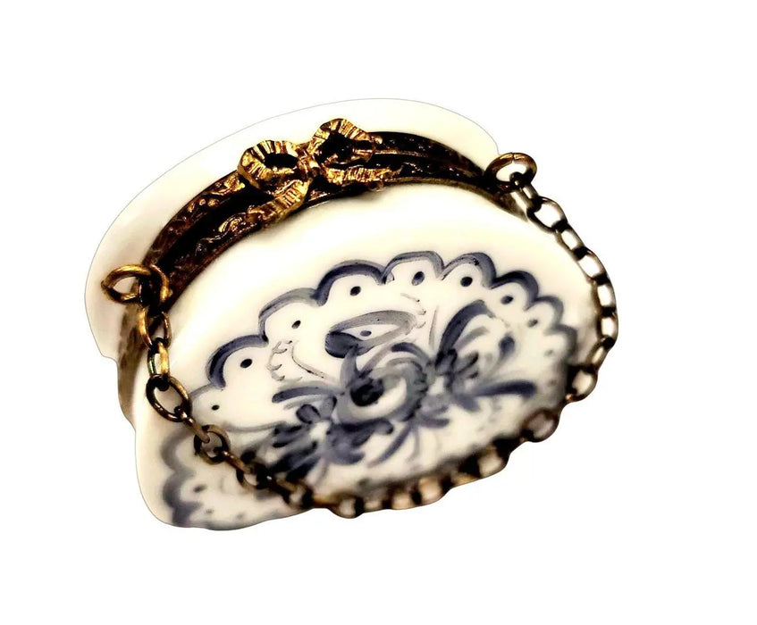 Blue Flowers Limoges Purse Porcelain Limoges purse trinket box French Trinket Box