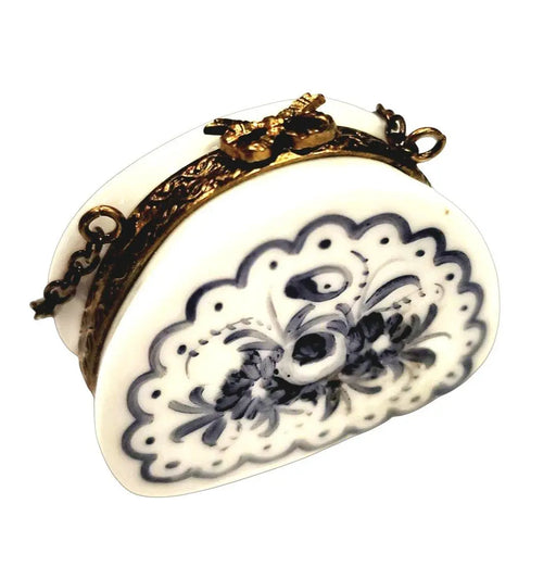 Blue Flowers Limoges Purse Porcelain Limoges purse trinket box French Trinket Box