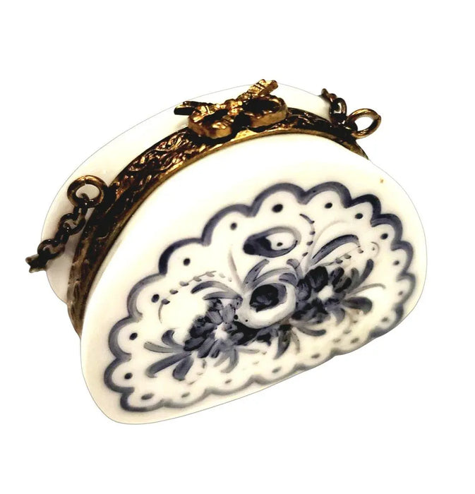 Blue Flowers Limoges Purse Porcelain Limoges purse trinket box French Trinket Box