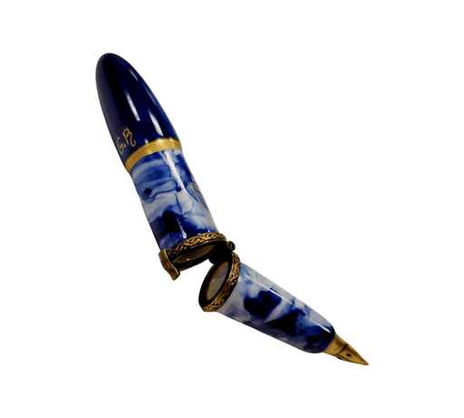 Blue Fountain Pen Limoges Box for Pen Enthusiasts Porcelain Limoges home professional French Trinket Box