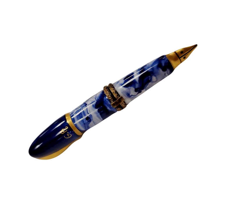 Blue Fountain Pen Limoges Box for Pen Enthusiasts Porcelain Limoges home professional French Trinket Box