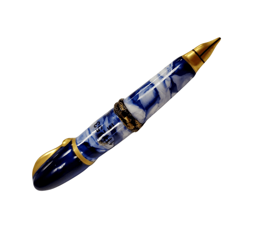 Blue Fountain Pen Limoges Box for Pen Enthusiasts Porcelain Limoges home professional French Trinket Box
