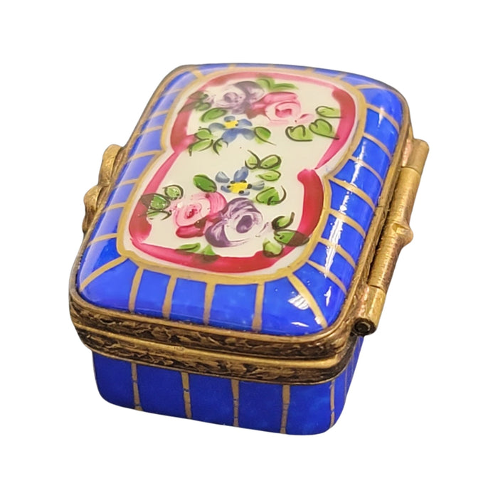 Blue Porcelain Pill Box for Elegant Gifting Porcelain Limoges square French Trinket Box