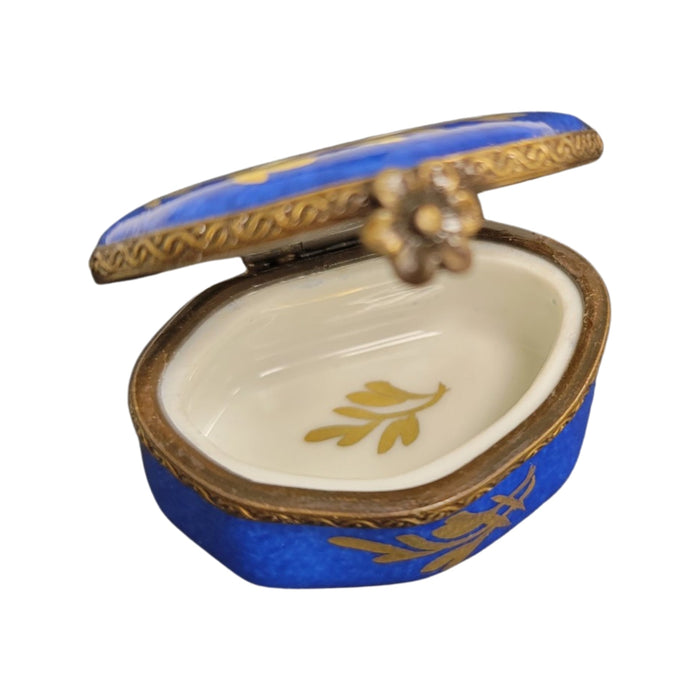 Blue Hand Painted Limoges Box for Home Décor Porcelain Limoges Shaped French Trinket Box