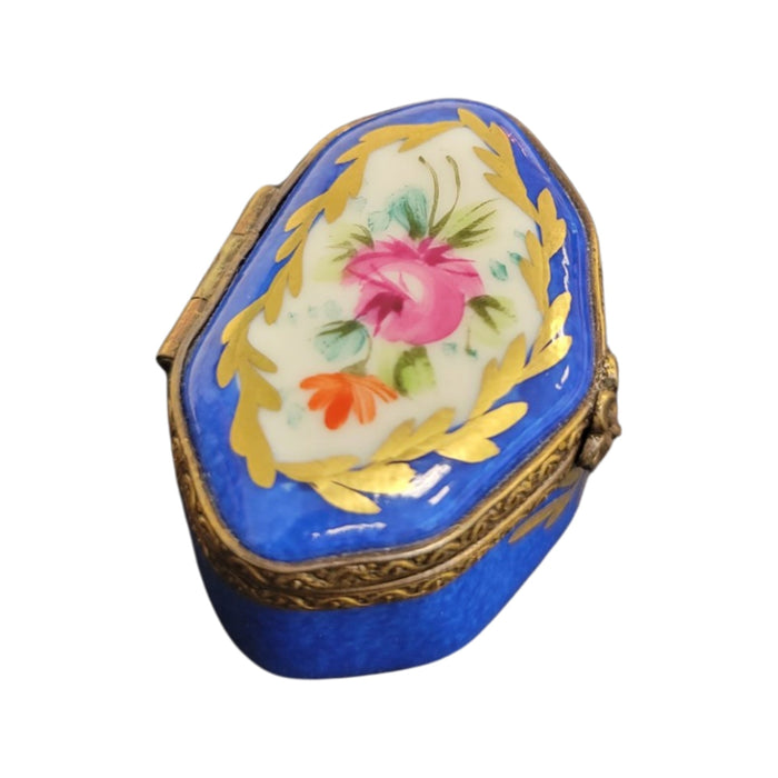 Blue Hand Painted Limoges Box for Home Décor Porcelain Limoges Shaped French Trinket Box