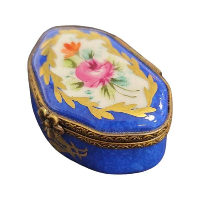 Blue Hand Painted Limoges Box for Home Décor Porcelain Limoges Shaped French Trinket Box