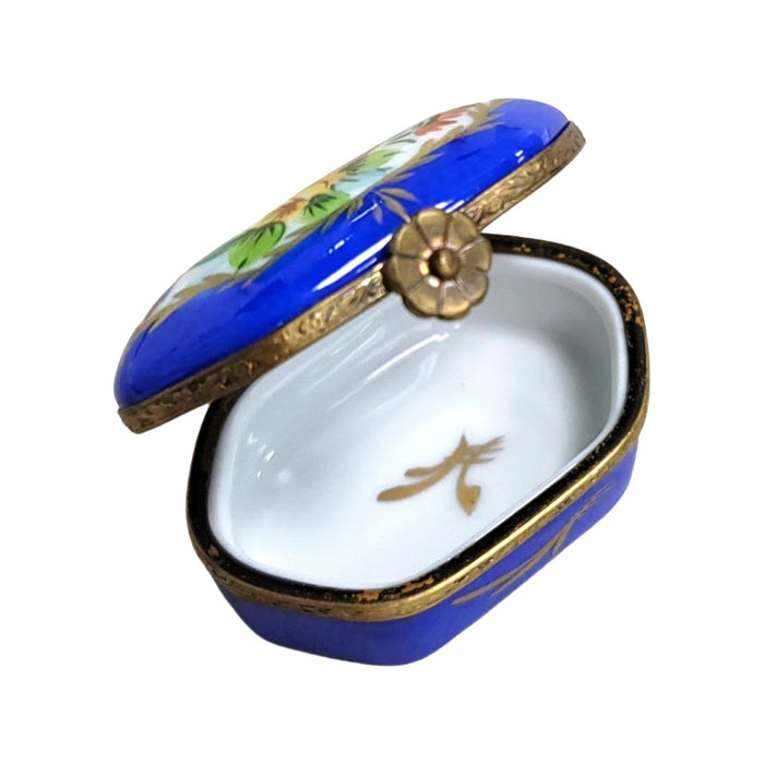 Blue Limoges Hexagon Pill Box for Elegant Storage Porcelain Limoges shaped French Trinket Box