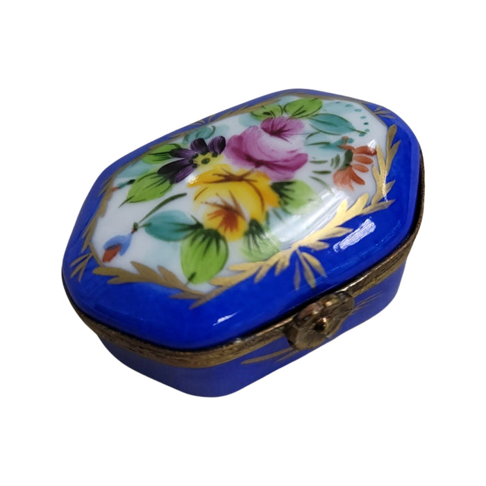 Blue Limoges Hexagon Pill Box for Elegant Storage Porcelain Limoges shaped French Trinket Box
