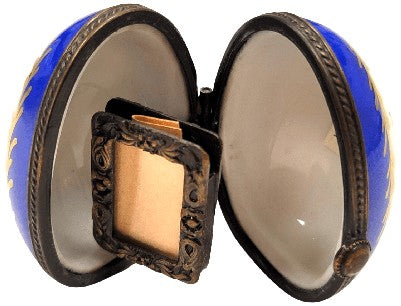 Blue Egg Box for Elegant Displays Porcelain Limoges egg French Trinket Box