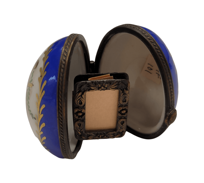 Blue Egg Box for Elegant Displays Porcelain Limoges egg French Trinket Box