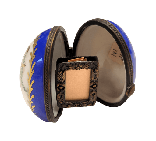 Blue Egg Floral Frame for Art Lovers Porcelain Limoges egg French Trinket Box