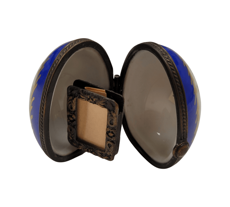 Blue Egg Floral Frame for Art Lovers Porcelain Limoges egg French Trinket Box