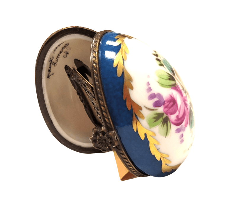 Blue Egg Floral Frame for Art Lovers Porcelain Limoges egg French Trinket Box