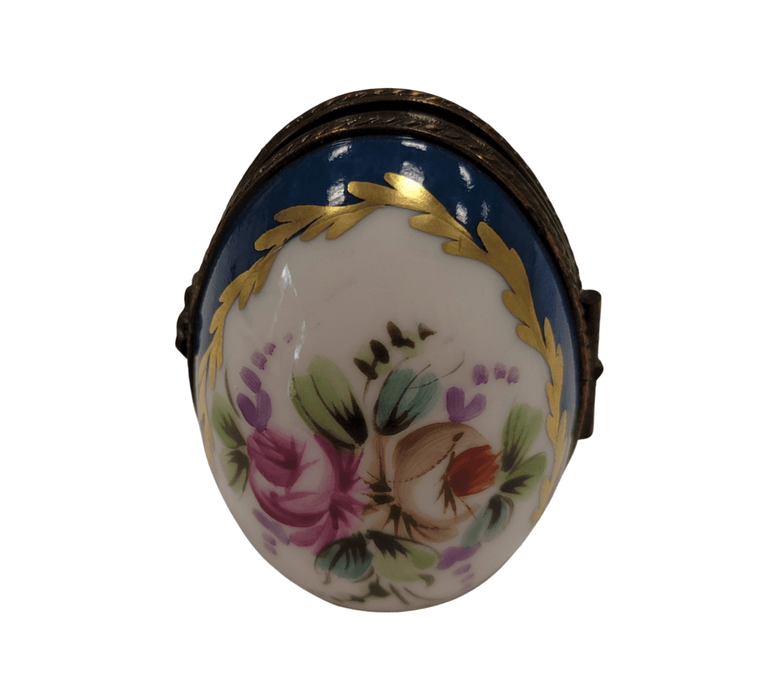 Blue Egg Floral Frame for Art Lovers Porcelain Limoges egg French Trinket Box