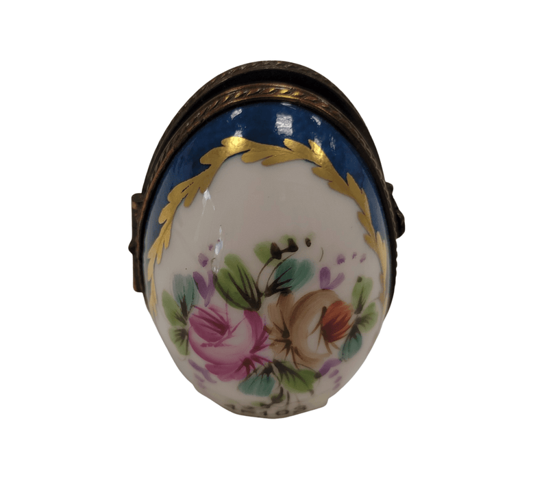 Blue Egg Floral Frame for Art Lovers Porcelain Limoges egg French Trinket Box