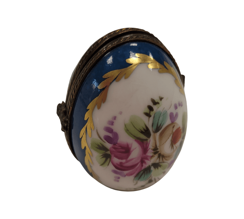 Blue Egg Floral Frame for Art Lovers Porcelain Limoges egg French Trinket Box