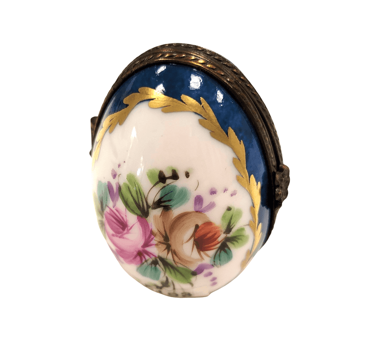 Blue Egg Floral Frame for Art Lovers Porcelain Limoges egg French Trinket Box