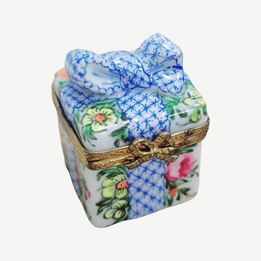 Blue Plaid Ribbon Present Gift Limoges Box Porcelain Figurine-Limoges Box special birthday-CH8C155