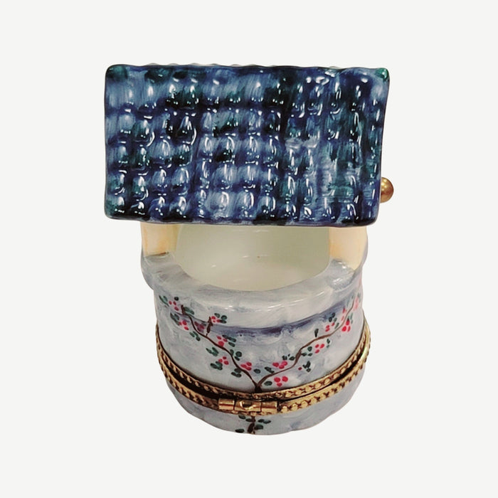 Blue Porcelain Wishing Well for Collectors Porcelain Limoges garden French Trinket Box