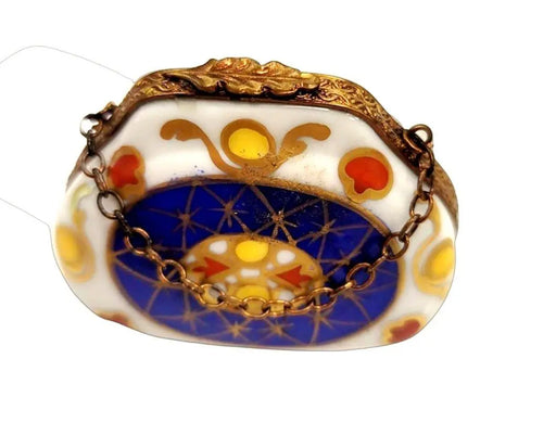 Blue Purse with Colorful Dots for Elegant Gifts Porcelain Limoges purse trinket box French Trinket Box