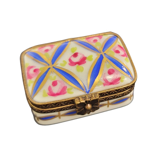 Blue Rectangle Flowers Pill-LIMOGES BOXES traditional-CH11M314