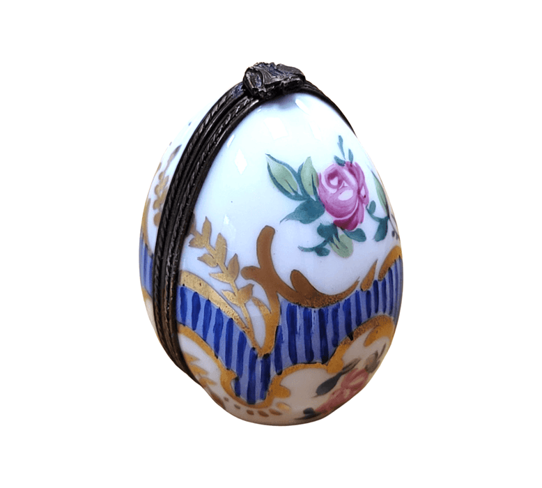 Blue Striped Egg Perfume Box for Fragrance Lovers Porcelain Limoges Perfume egg French Trinket Box
