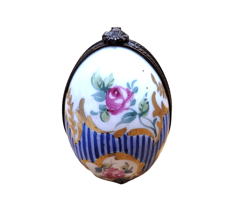 Blue Striped Egg Perfume Box for Fragrance Lovers Porcelain Limoges Perfume egg French Trinket Box