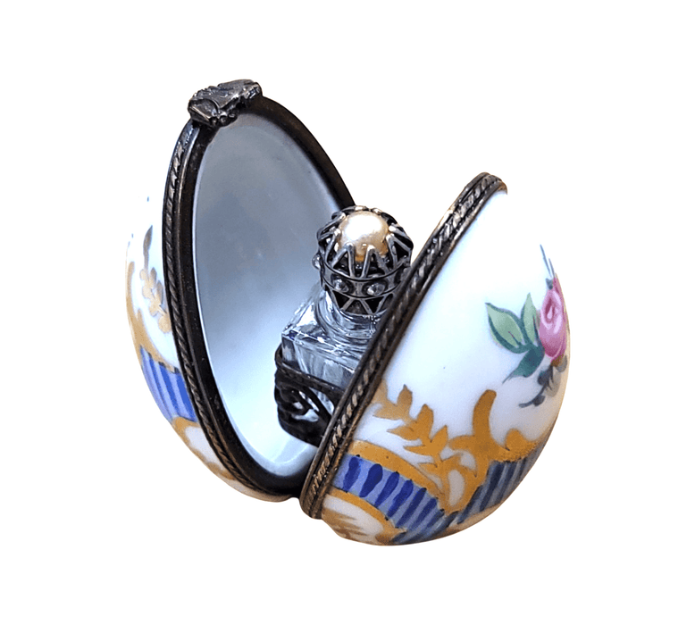 Blue Striped Egg Perfume Box for Fragrance Lovers Porcelain Limoges Perfume egg French Trinket Box