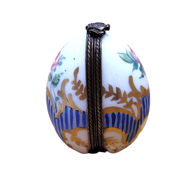 Blue Striped Egg Perfume Box for Fragrance Lovers Porcelain Limoges Perfume egg French Trinket Box